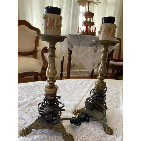 Vintage Antique Brass Table Lamps (Set of Two)